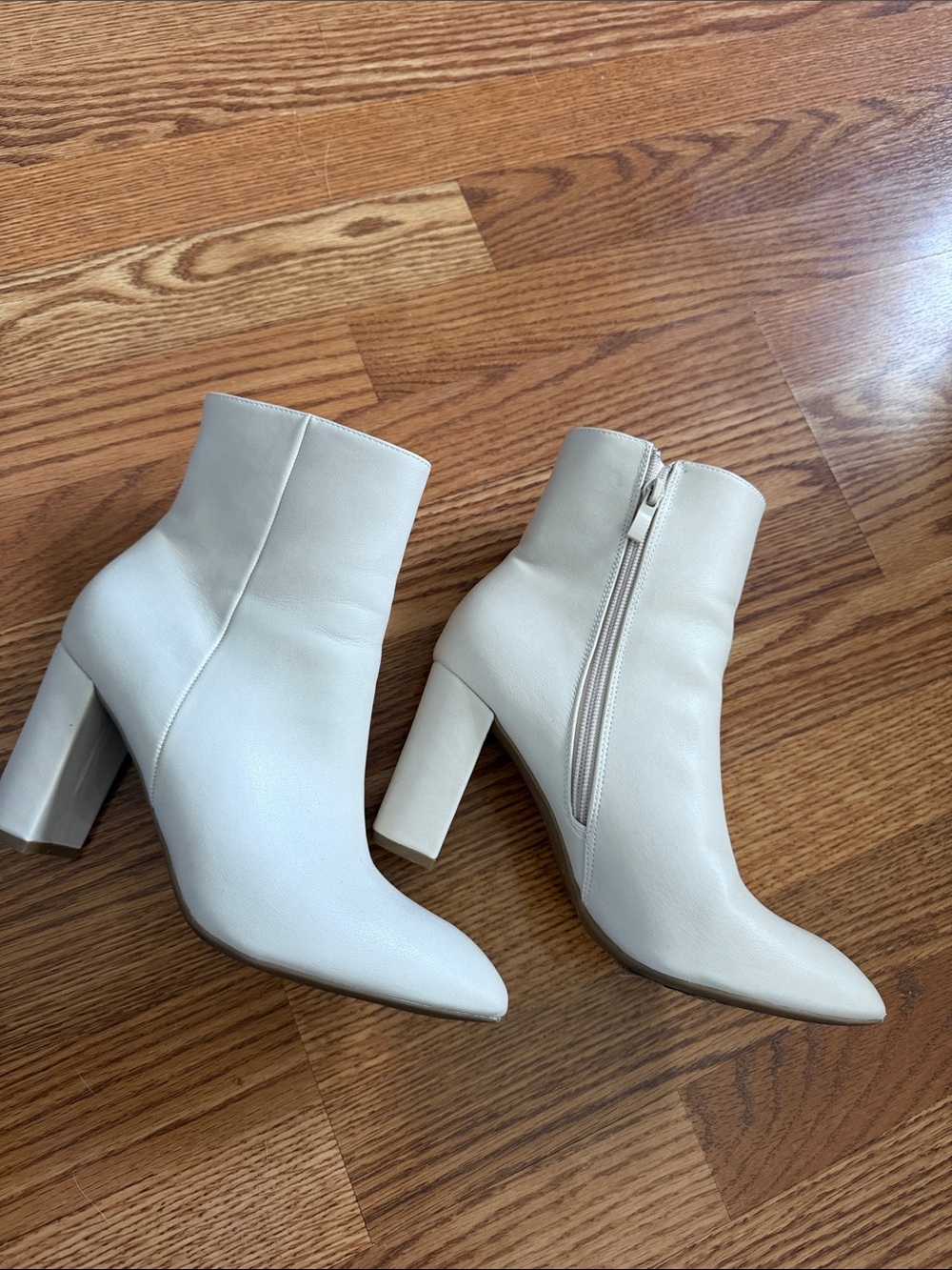 Madden Girl Cream Pointed Toe Block Heel Ankle Boots